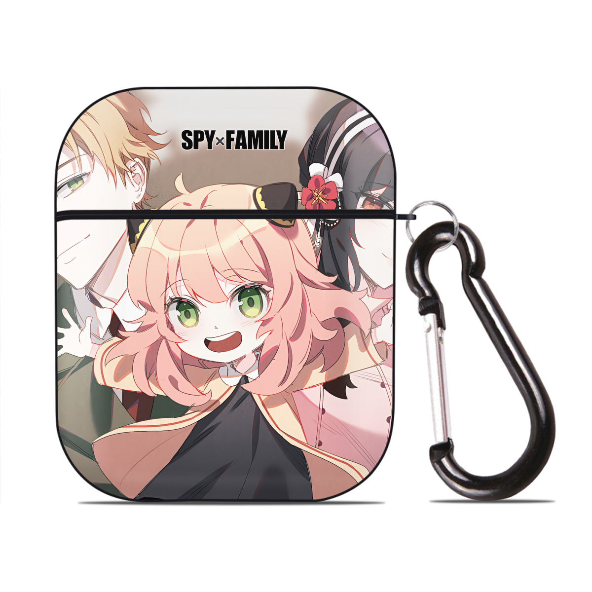 （画像用） SPY×FAMILY间谍家家酒 AirPods 第2世代保護ケース ハードシェル ブラック 耐衝撃・防指紋・カラビナ付き