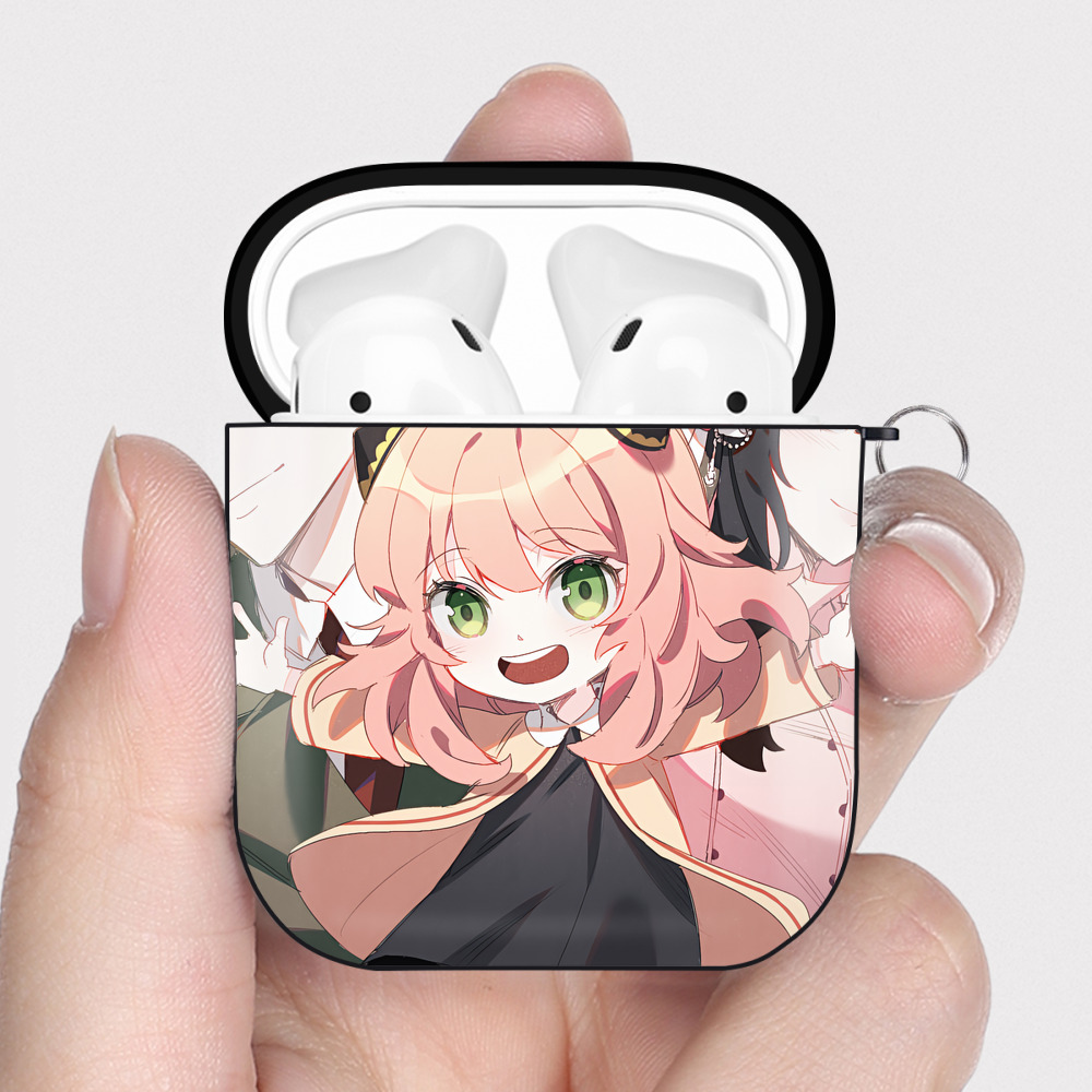 （画像用） SPY×FAMILY间谍家家酒 AirPods 第2世代保護ケース ハードシェル ブラック 耐衝撃・防指紋・カラビナ付き