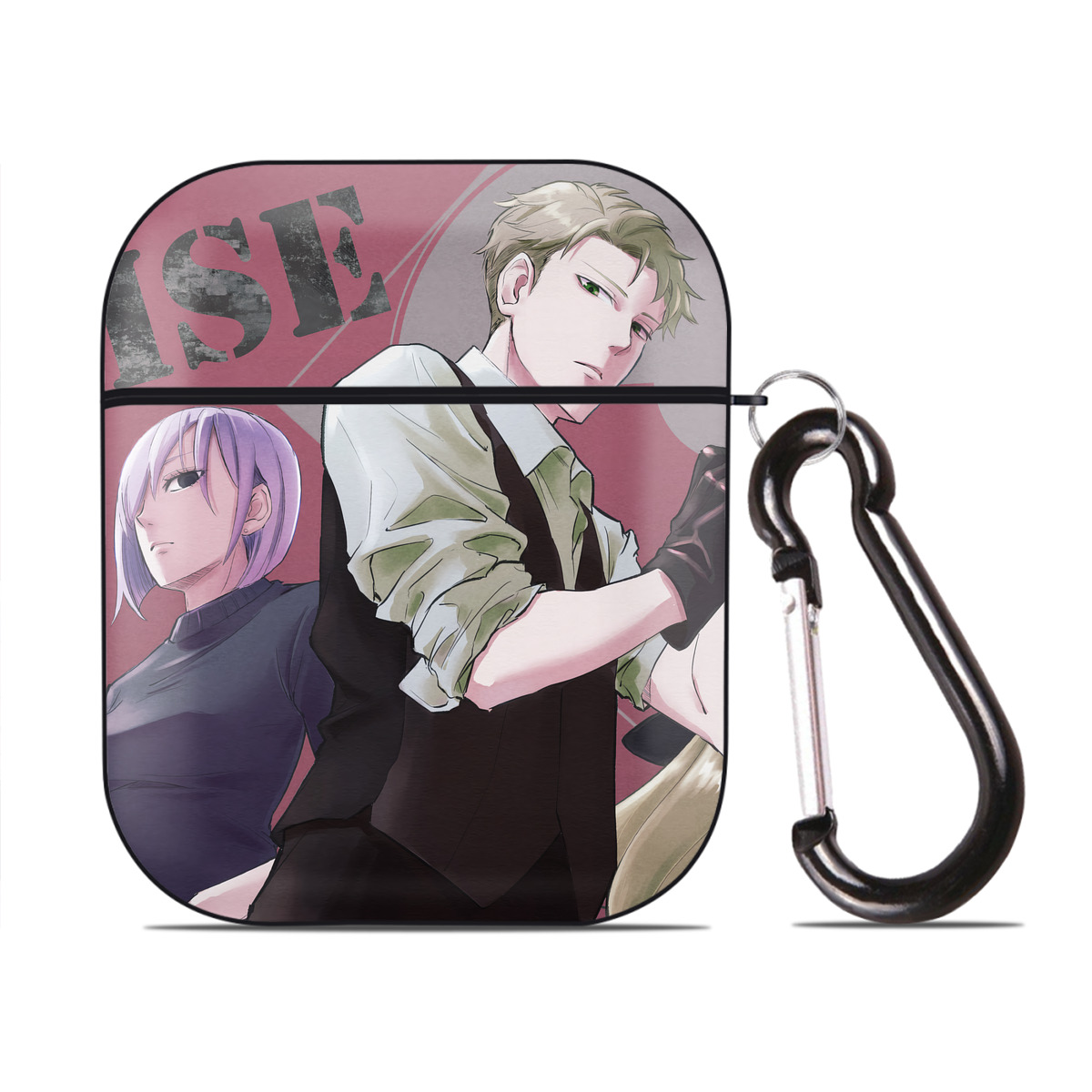 （画像用） SPY×FAMILY间谍家家酒 AirPods 第2世代保護ケース ハードシェル ブラック 耐衝撃・防指紋・カラビナ付き