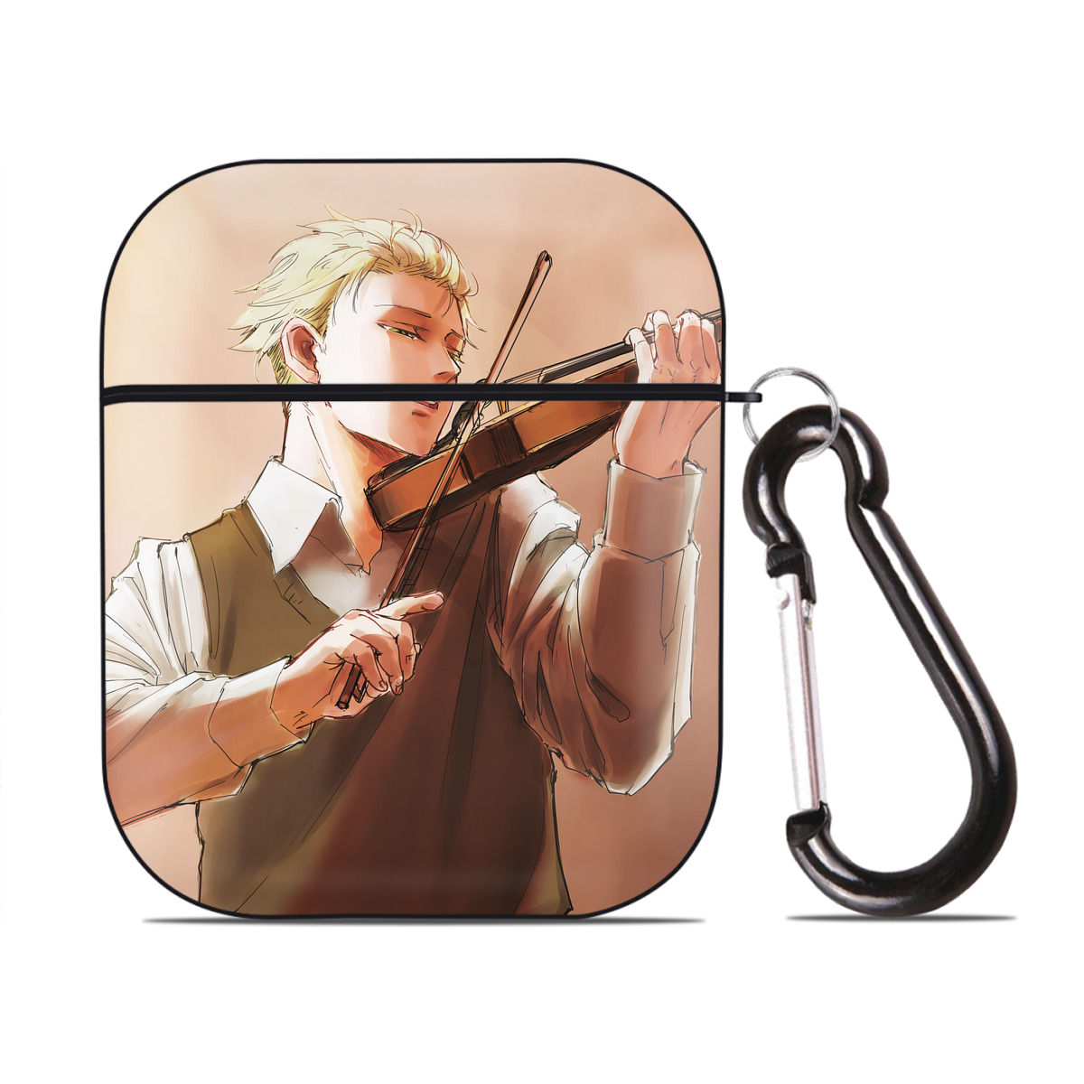 （画像用） SPY×FAMILY间谍家家酒 AirPods 第2世代保護ケース ハードシェル ブラック 耐衝撃・防指紋・カラビナ付き