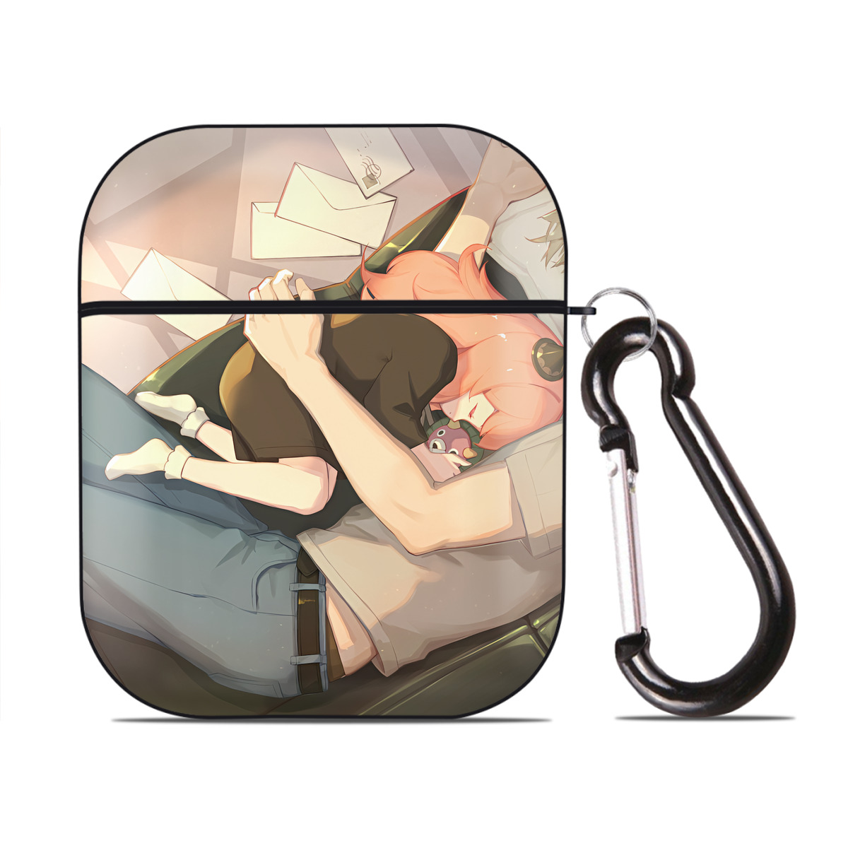 （画像用） SPY×FAMILY间谍家家酒 AirPods 第2世代保護ケース ハードシェル ブラック 耐衝撃・防指紋・カラビナ付き