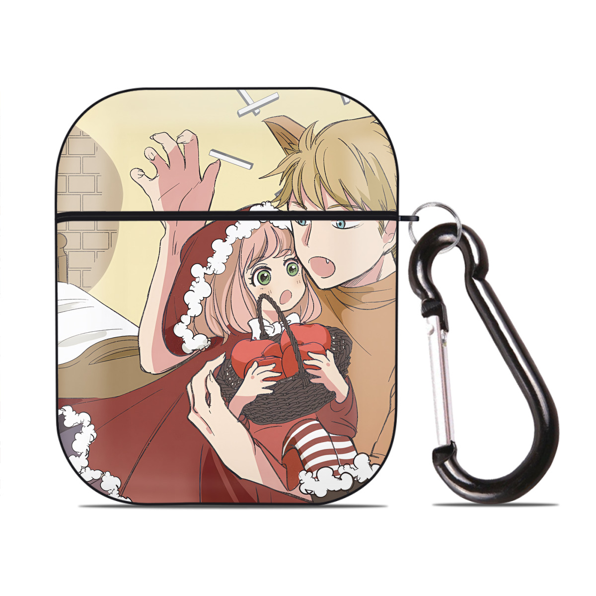（画像用） SPY×FAMILY间谍家家酒 AirPods 第2世代保護ケース ハードシェル ブラック 耐衝撃・防指紋・カラビナ付き