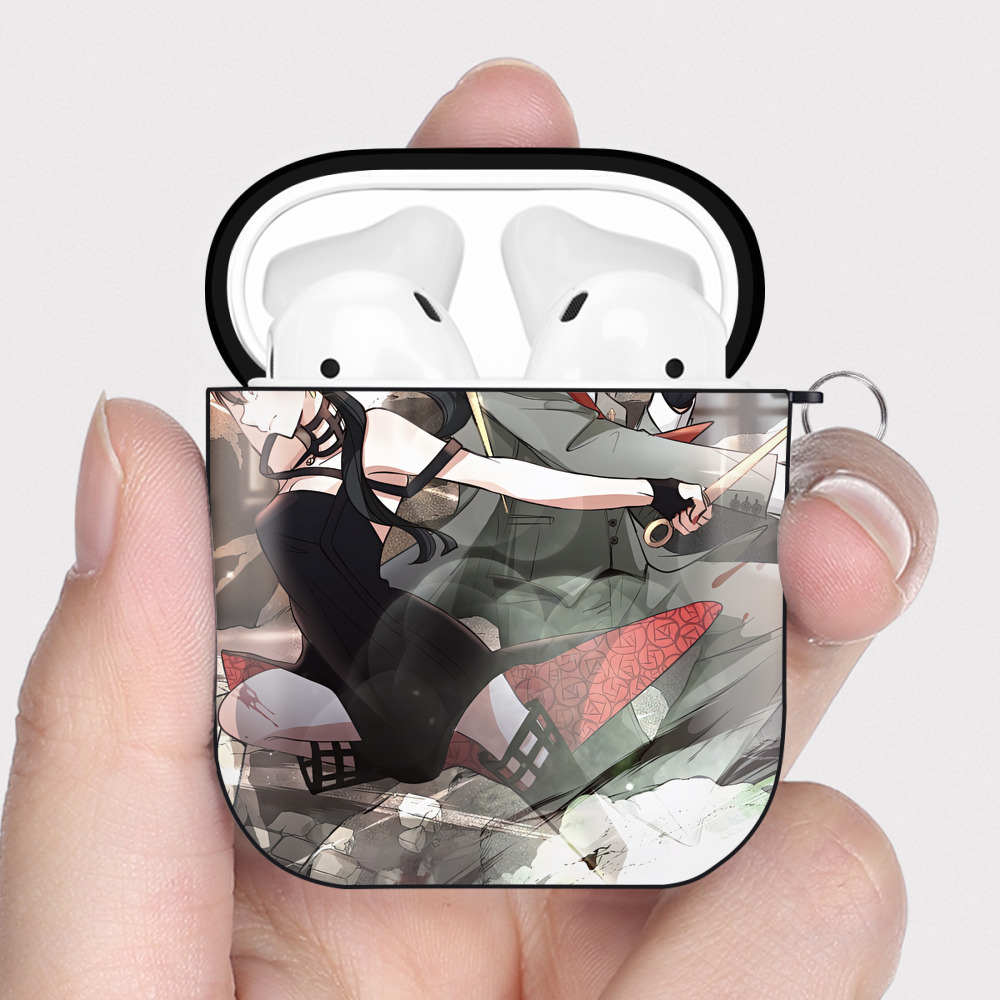 （画像用） SPY×FAMILY间谍家家酒 AirPods 第2世代保護ケース ハードシェル ブラック 耐衝撃・防指紋・カラビナ付き