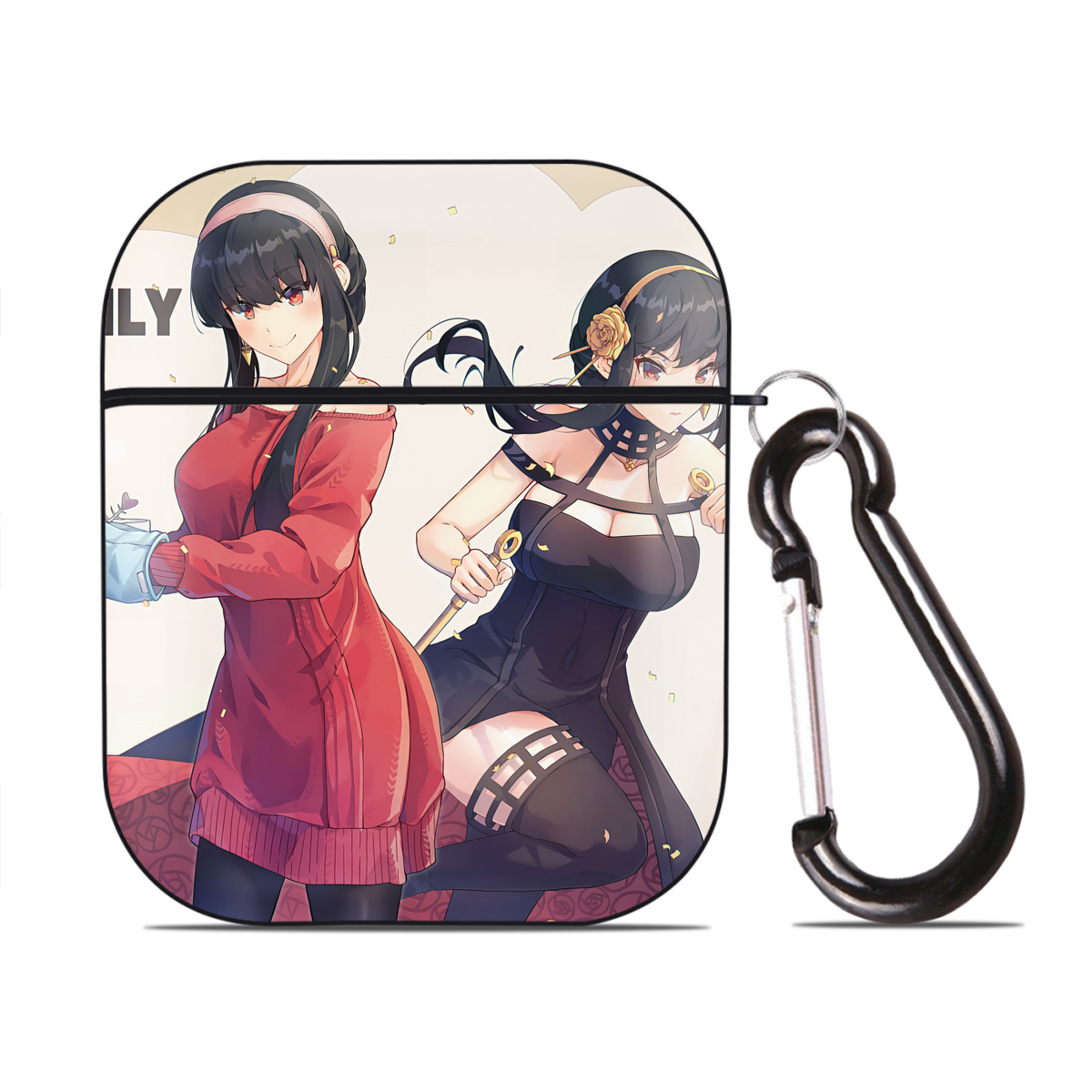 （画像用） SPY×FAMILY间谍家家酒 AirPods 第2世代保護ケース ハードシェル ブラック 耐衝撃・防指紋・カラビナ付き