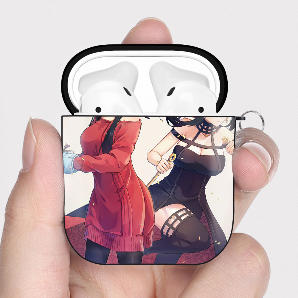 （画像用） SPY×FAMILY间谍家家酒 AirPods 第2世代保護ケース ハードシェル ブラック 耐衝撃・防指紋・カラビナ付き
