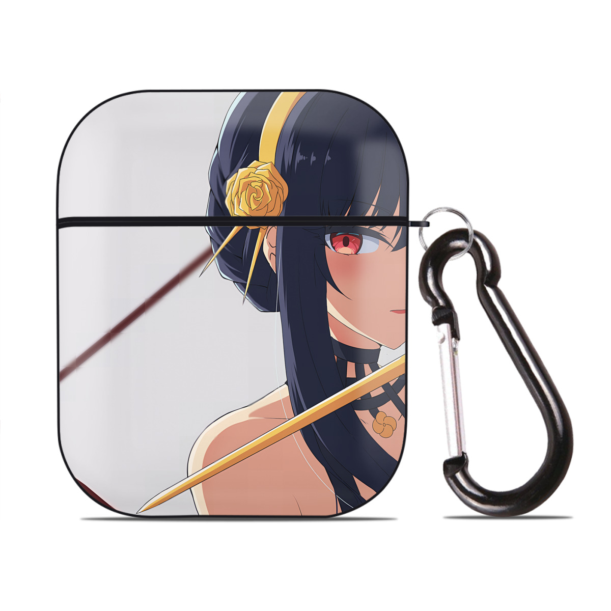 （画像用） SPY×FAMILY间谍家家酒 AirPods 第2世代保護ケース ハードシェル ブラック 耐衝撃・防指紋・カラビナ付き