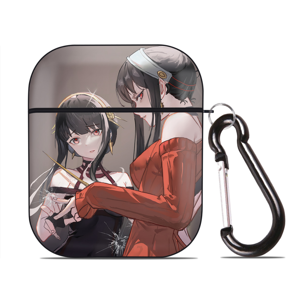 （画像用） SPY×FAMILY间谍家家酒 AirPods 第2世代保護ケース ハードシェル ブラック 耐衝撃・防指紋・カラビナ付き