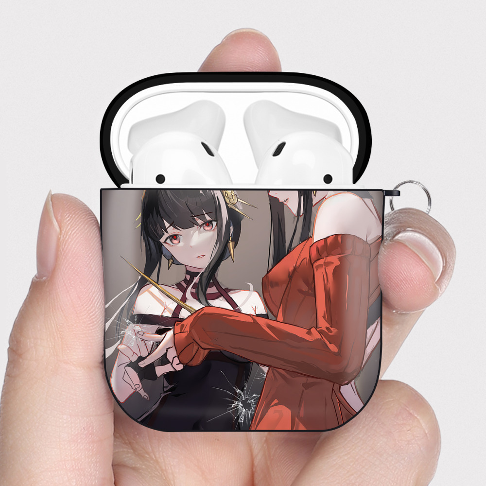 （画像用） SPY×FAMILY间谍家家酒 AirPods 第2世代保護ケース ハードシェル ブラック 耐衝撃・防指紋・カラビナ付き