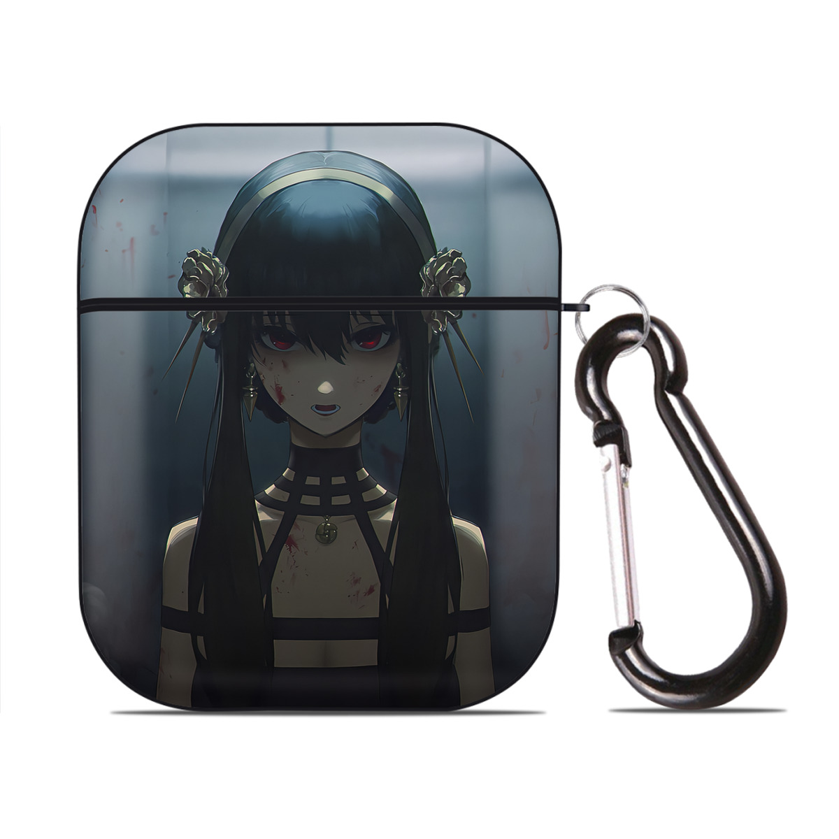 （画像用） SPY×FAMILY间谍家家酒 AirPods 第2世代保護ケース ハードシェル ブラック 耐衝撃・防指紋・カラビナ付き