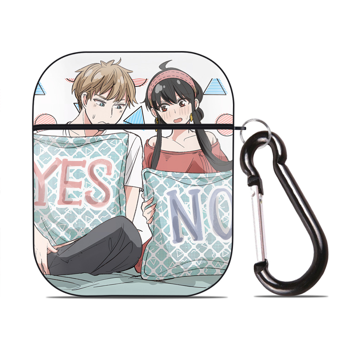 （画像用） SPY×FAMILY间谍家家酒 AirPods 第2世代保護ケース ハードシェル ブラック 耐衝撃・防指紋・カラビナ付き