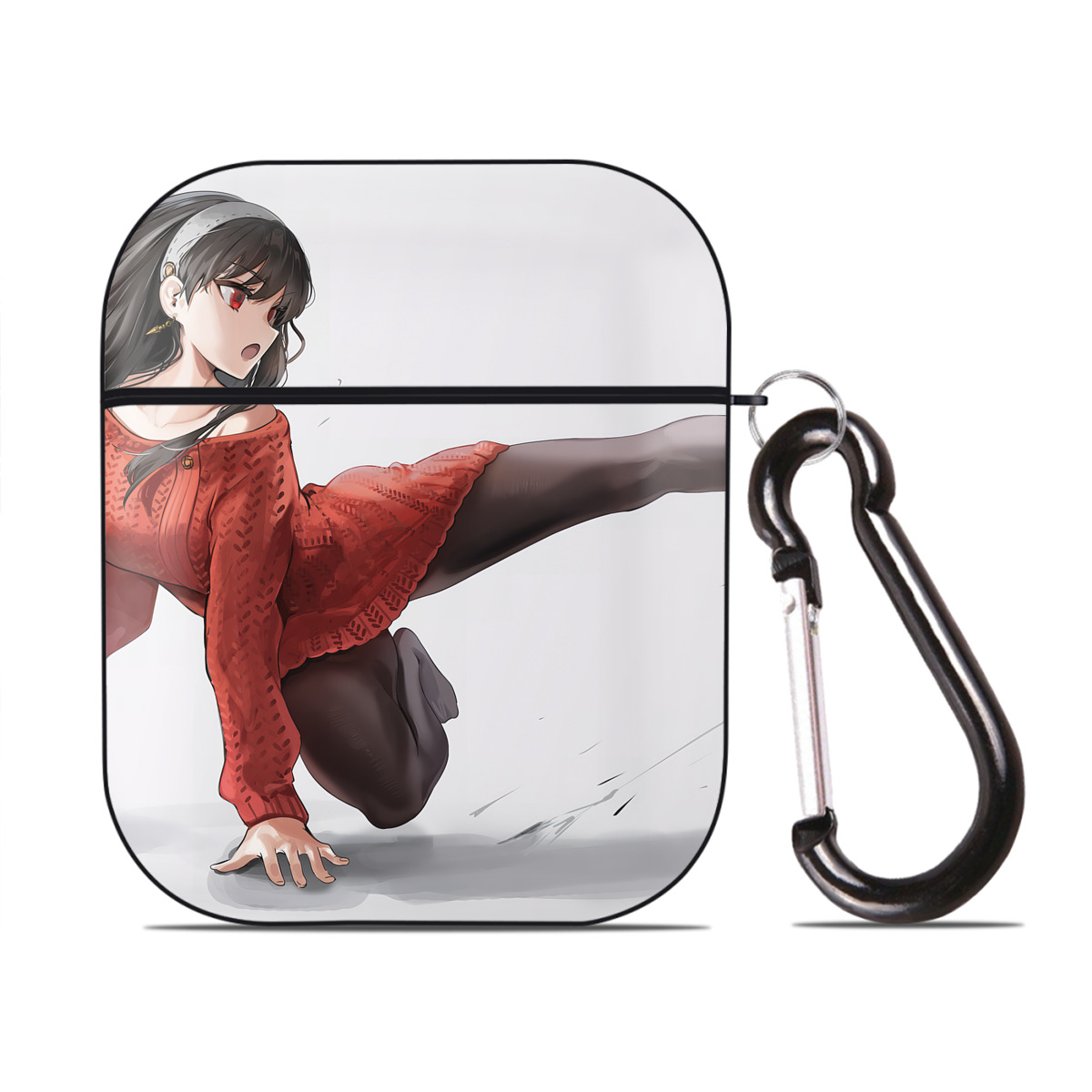 （画像用） SPY×FAMILY间谍家家酒 AirPods 第2世代保護ケース ハードシェル ブラック 耐衝撃・防指紋・カラビナ付き