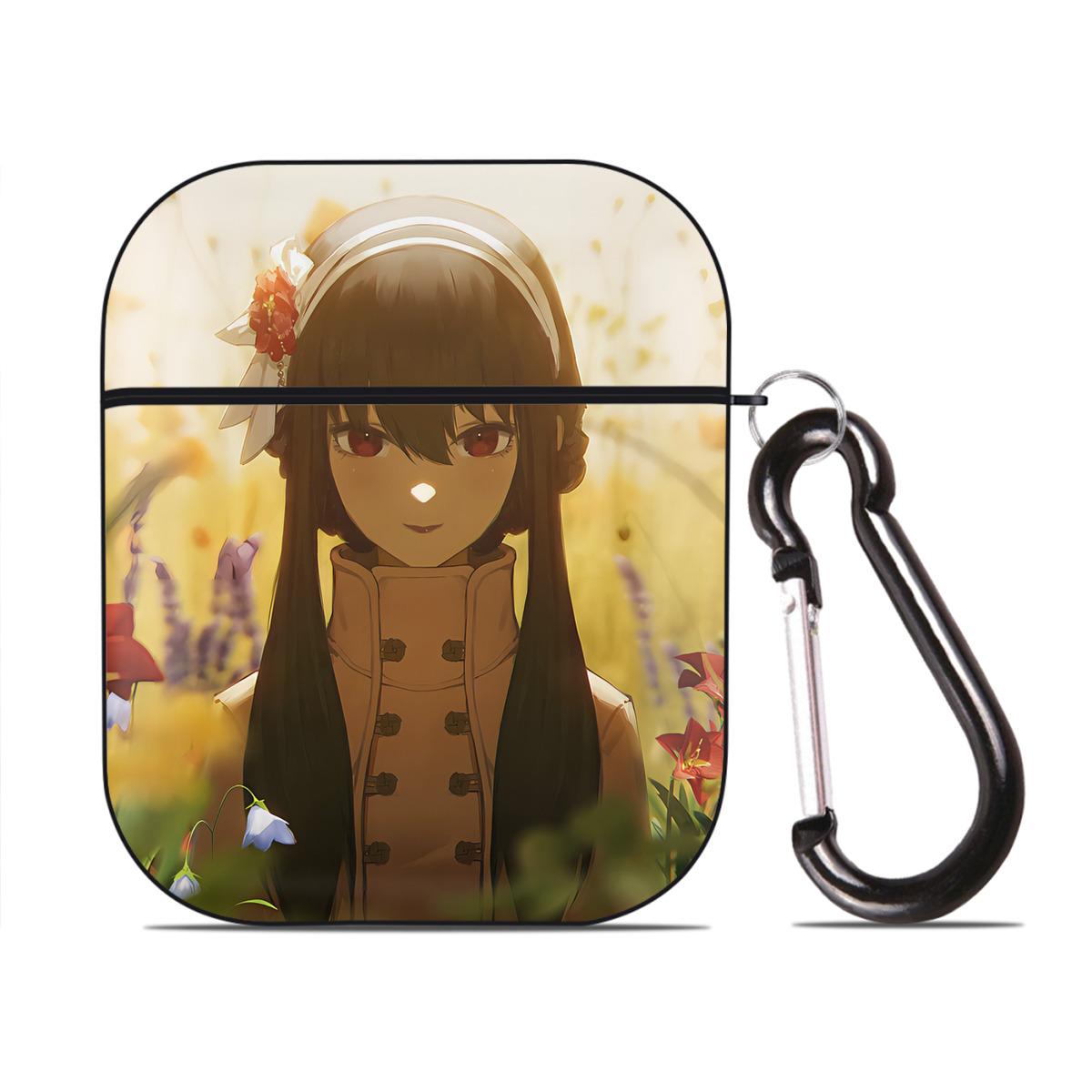 （画像用） SPY×FAMILY间谍家家酒 AirPods 第2世代保護ケース ハードシェル ブラック 耐衝撃・防指紋・カラビナ付き