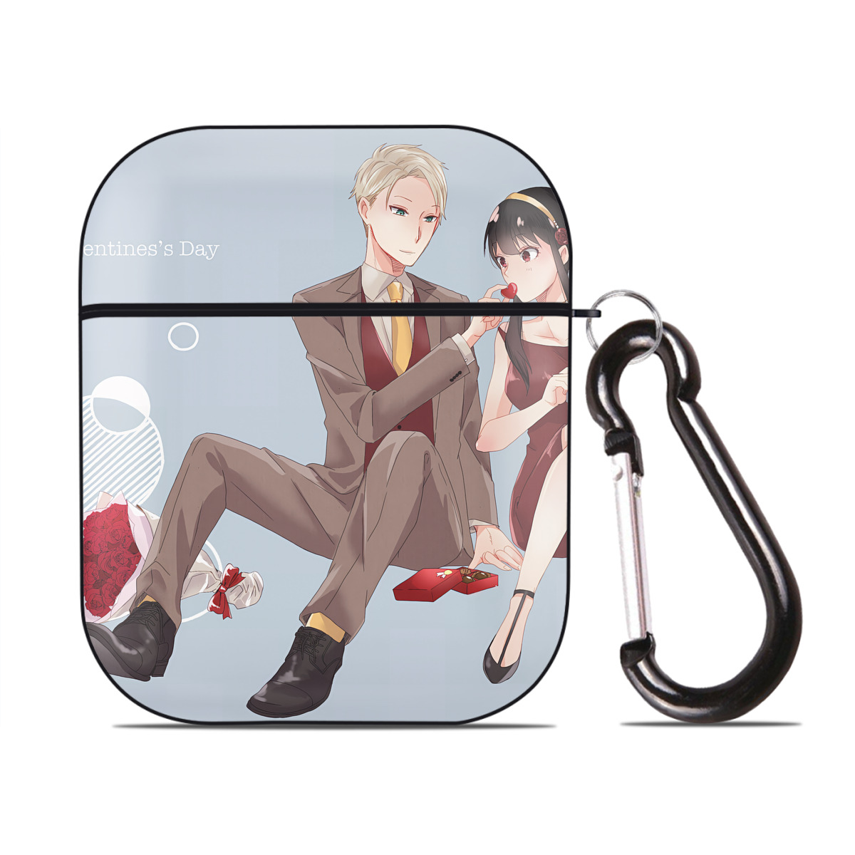 （画像用） SPY×FAMILY间谍家家酒 AirPods 第2世代保護ケース ハードシェル ブラック 耐衝撃・防指紋・カラビナ付き
