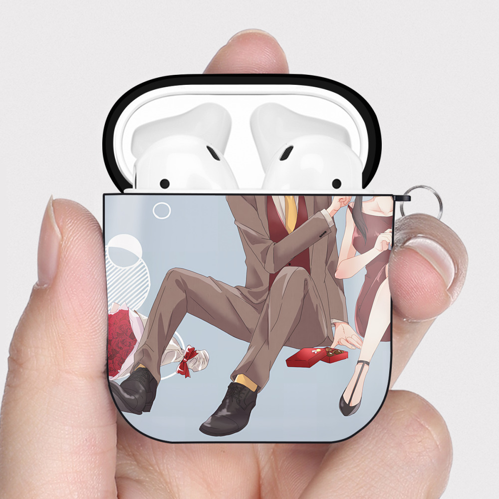 （画像用） SPY×FAMILY间谍家家酒 AirPods 第2世代保護ケース ハードシェル ブラック 耐衝撃・防指紋・カラビナ付き