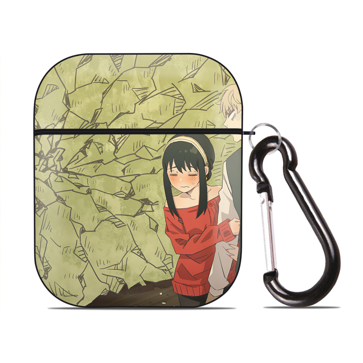（画像用） SPY×FAMILY间谍家家酒 AirPods 第2世代保護ケース ハードシェル ブラック 耐衝撃・防指紋・カラビナ付き
