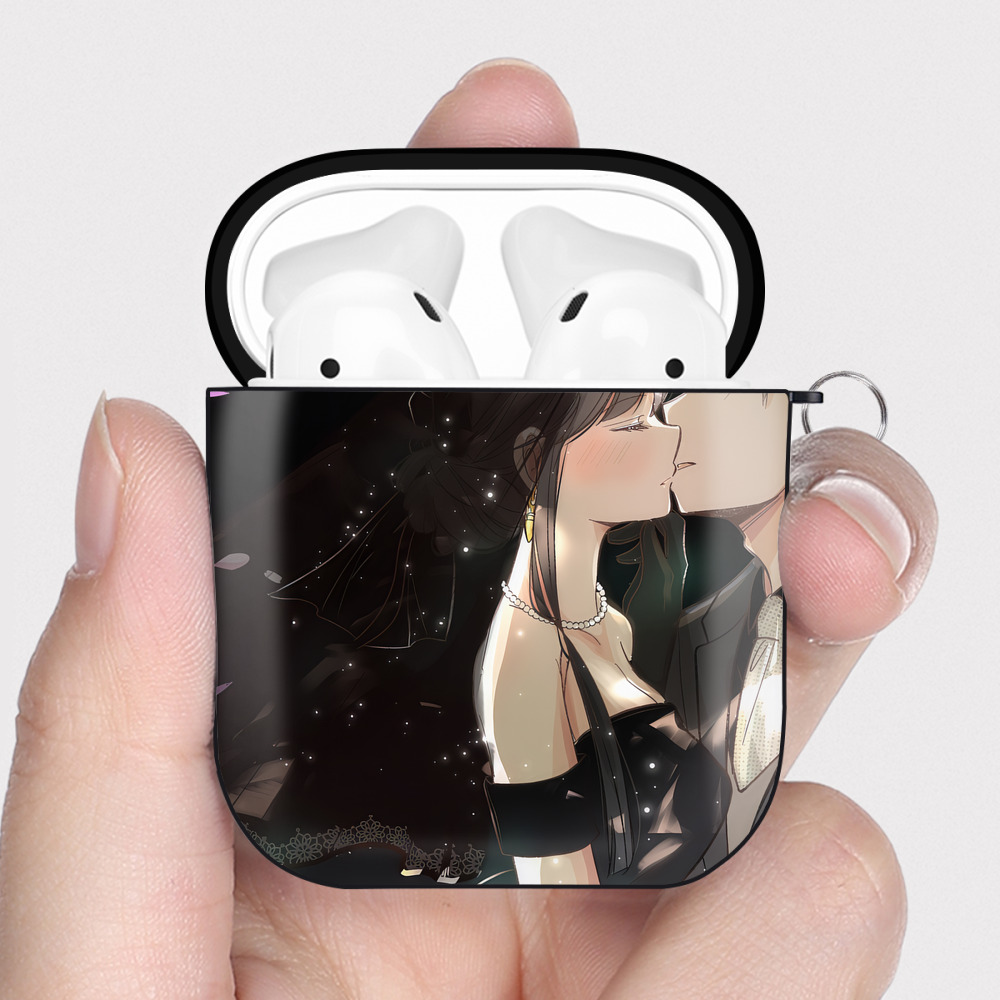 （画像用） SPY×FAMILY间谍家家酒 AirPods 第2世代保護ケース ハードシェル ブラック 耐衝撃・防指紋・カラビナ付き