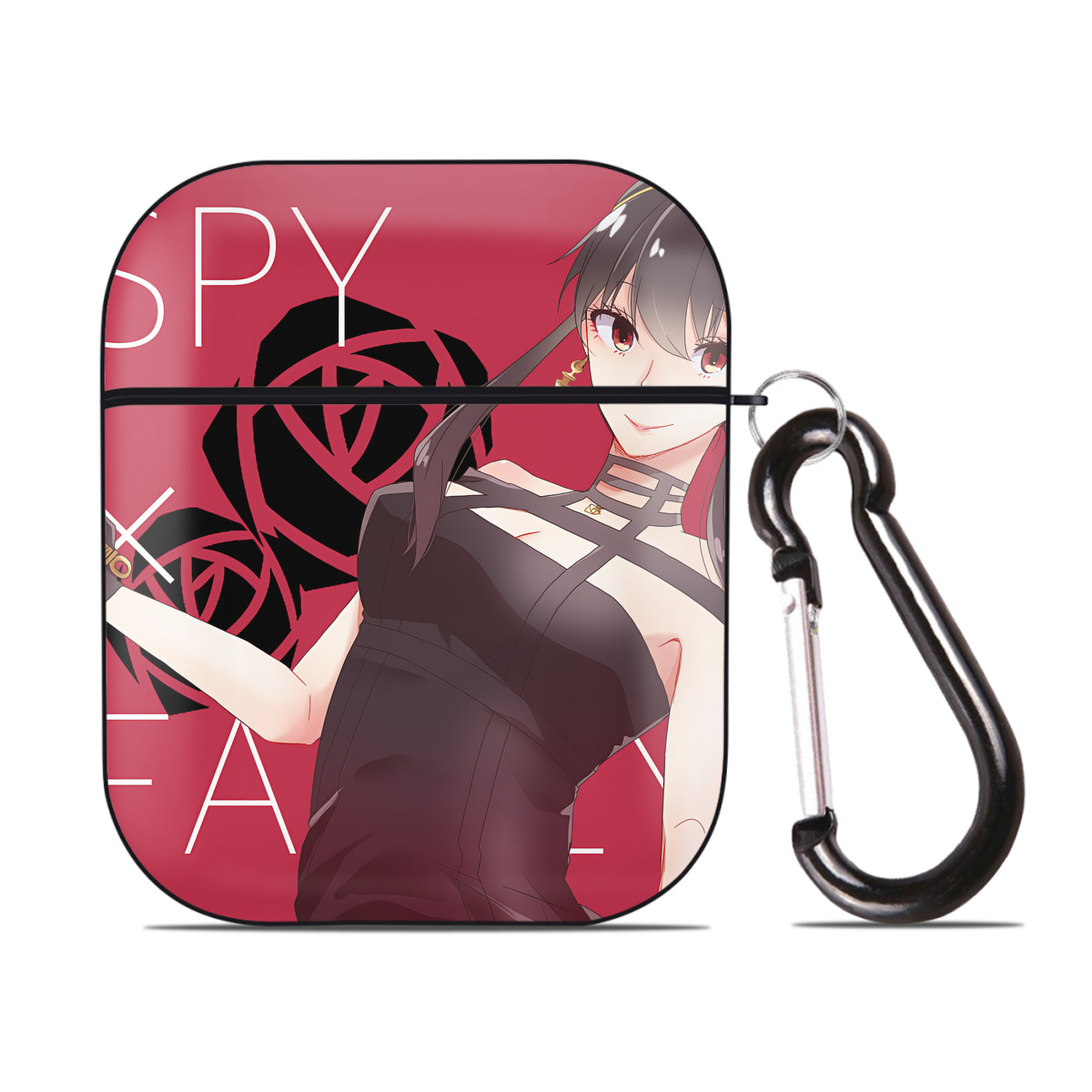 （画像用） SPY×FAMILY间谍家家酒 AirPods 第2世代保護ケース ハードシェル ブラック 耐衝撃・防指紋・カラビナ付き