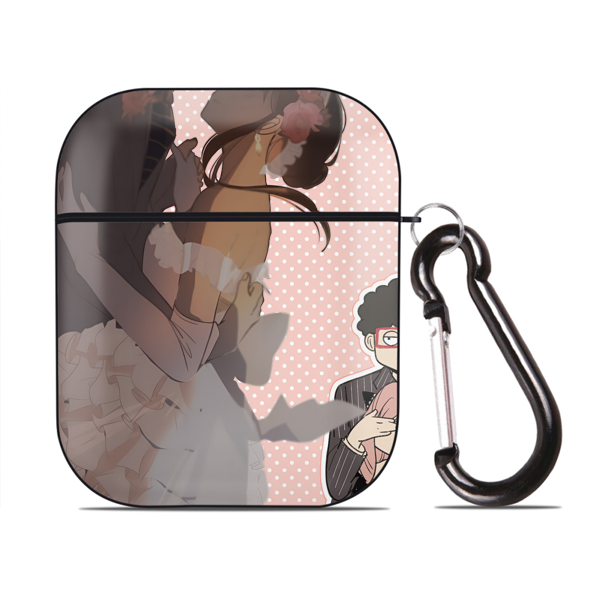 （画像用） SPY×FAMILY间谍家家酒 AirPods 第2世代保護ケース ハードシェル ブラック 耐衝撃・防指紋・カラビナ付き