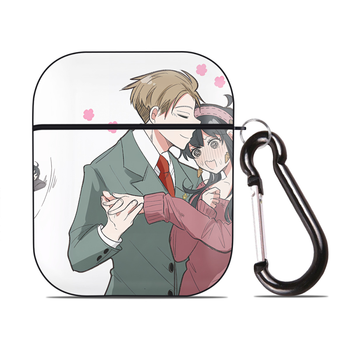 （画像用） SPY×FAMILY间谍家家酒 AirPods 第2世代保護ケース ハードシェル ブラック 耐衝撃・防指紋・カラビナ付き