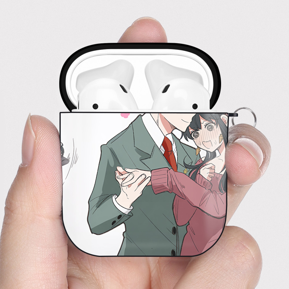 （画像用） SPY×FAMILY间谍家家酒 AirPods 第2世代保護ケース ハードシェル ブラック 耐衝撃・防指紋・カラビナ付き