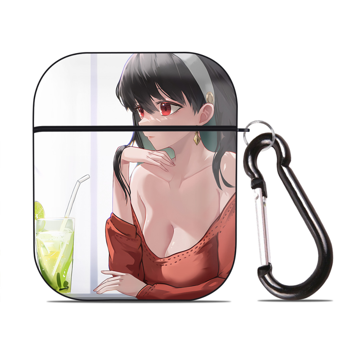 （画像用） SPY×FAMILY间谍家家酒 AirPods 第2世代保護ケース ハードシェル ブラック 耐衝撃・防指紋・カラビナ付き