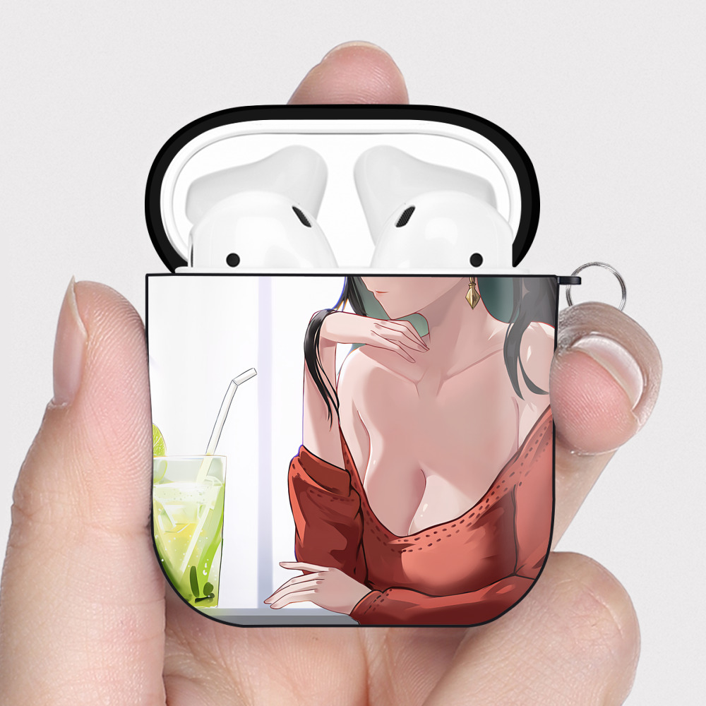 （画像用） SPY×FAMILY间谍家家酒 AirPods 第2世代保護ケース ハードシェル ブラック 耐衝撃・防指紋・カラビナ付き