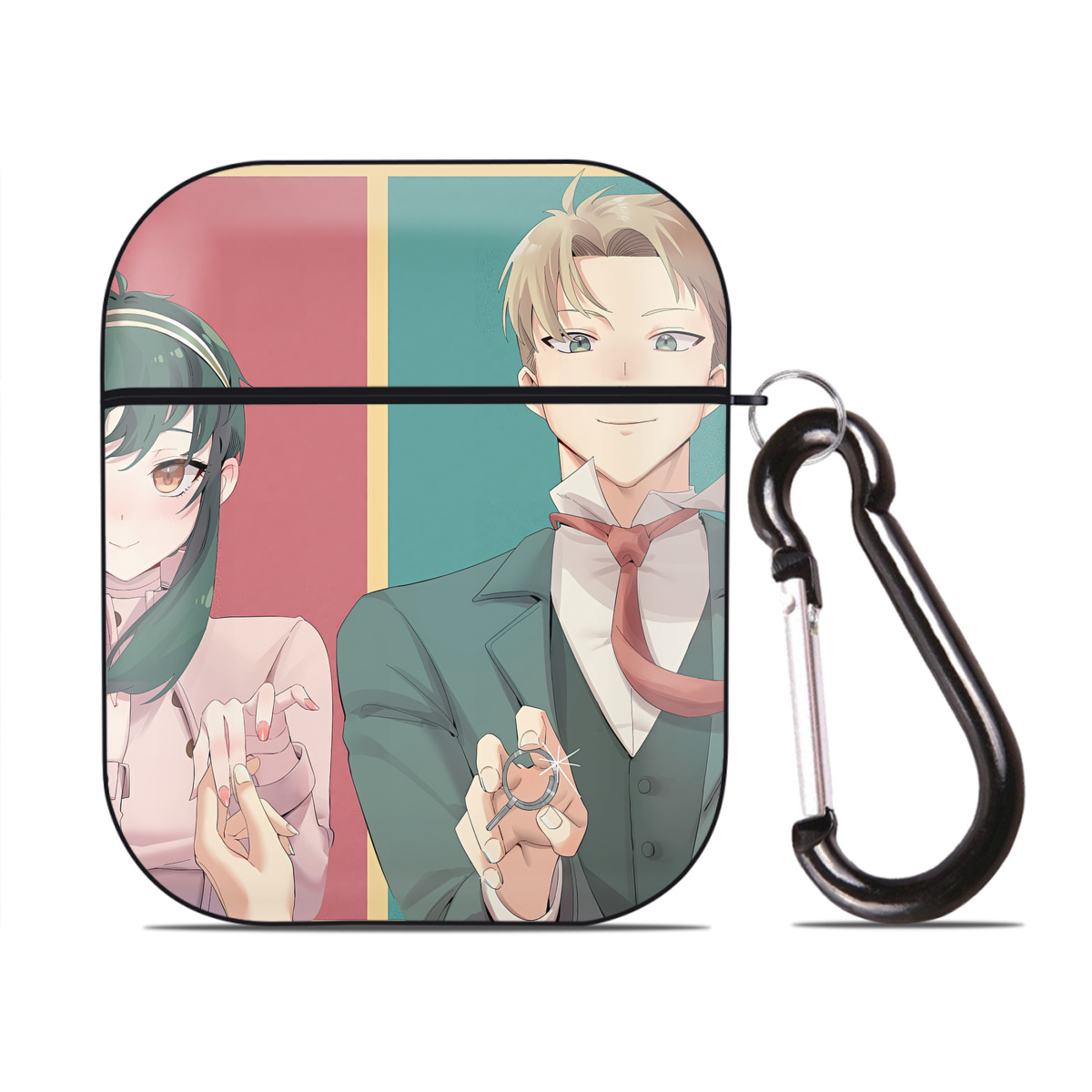 （画像用） SPY×FAMILY间谍家家酒 AirPods 第2世代保護ケース ハードシェル ブラック 耐衝撃・防指紋・カラビナ付き