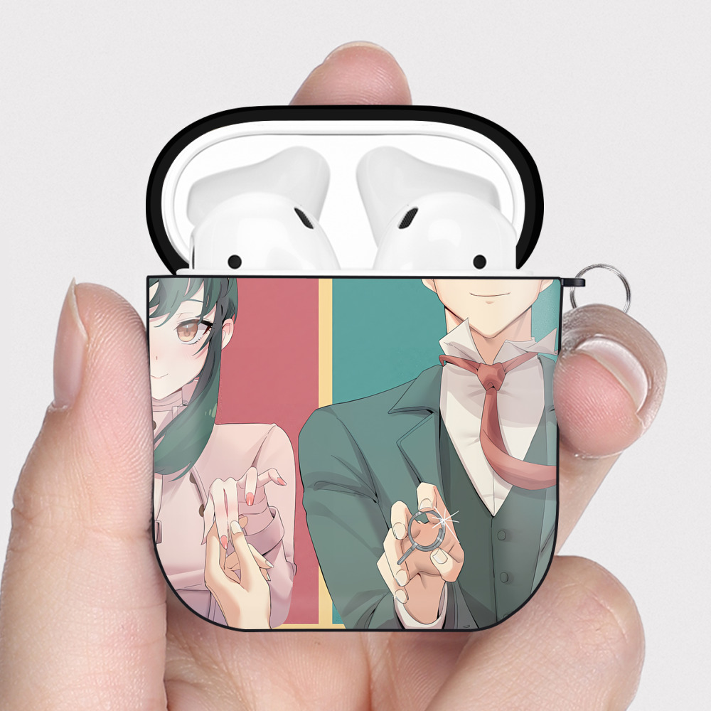 （画像用） SPY×FAMILY间谍家家酒 AirPods 第2世代保護ケース ハードシェル ブラック 耐衝撃・防指紋・カラビナ付き