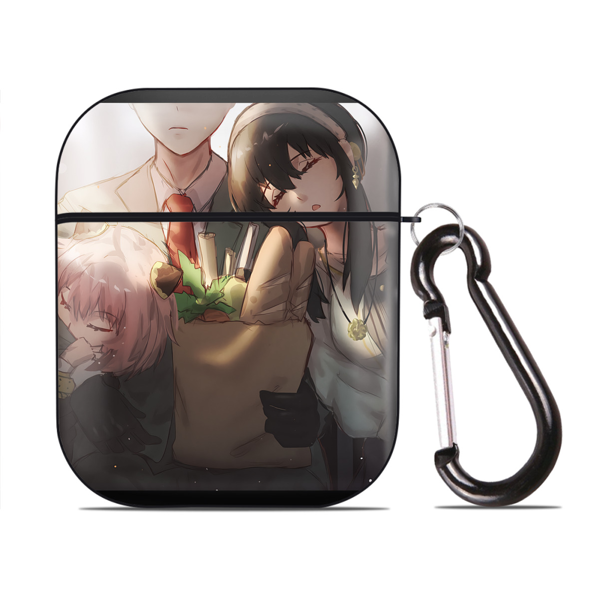 （画像用） SPY×FAMILY间谍家家酒 AirPods 第2世代保護ケース ハードシェル ブラック 耐衝撃・防指紋・カラビナ付き