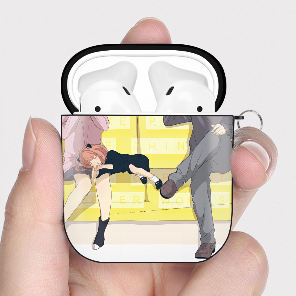 （画像用） SPY×FAMILY间谍家家酒 AirPods 第2世代保護ケース ハードシェル ブラック 耐衝撃・防指紋・カラビナ付き