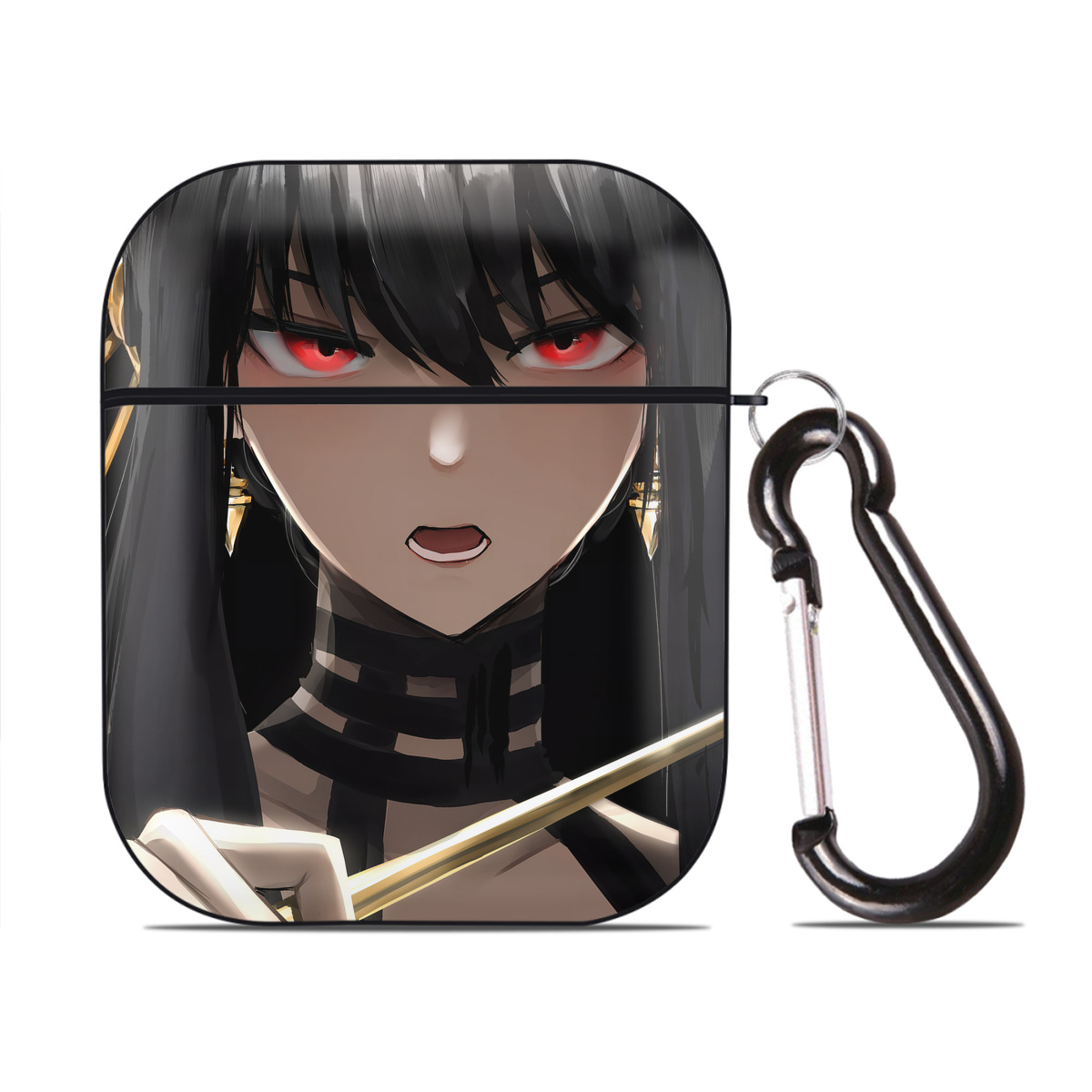 （画像用） SPY×FAMILY间谍家家酒 AirPods 第2世代保護ケース ハードシェル ブラック 耐衝撃・防指紋・カラビナ付き