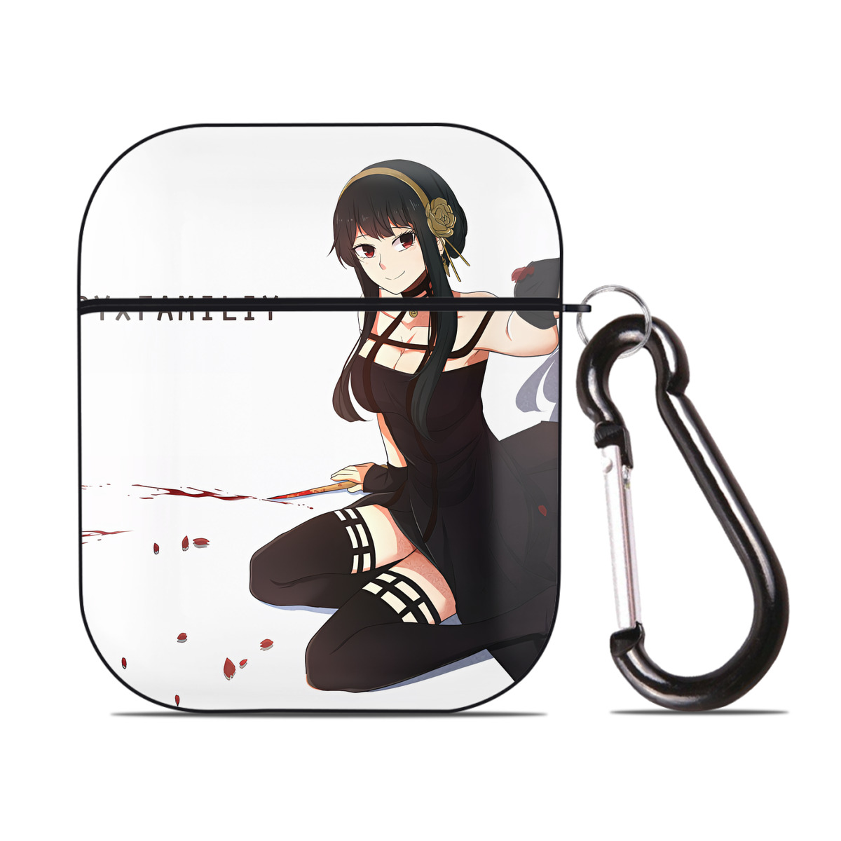 （画像用） SPY×FAMILY间谍家家酒 AirPods 第2世代保護ケース ハードシェル ブラック 耐衝撃・防指紋・カラビナ付き