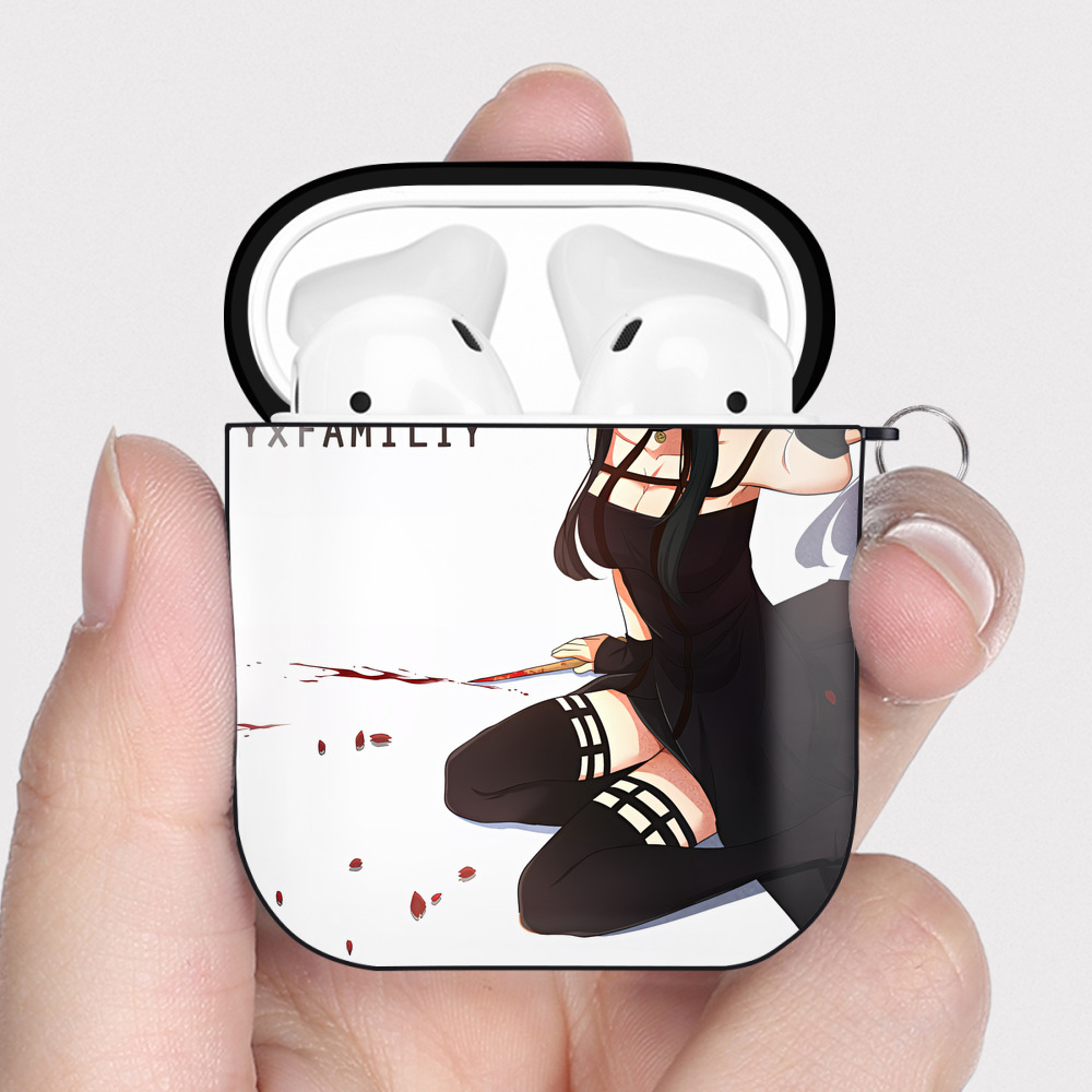 （画像用） SPY×FAMILY间谍家家酒 AirPods 第2世代保護ケース ハードシェル ブラック 耐衝撃・防指紋・カラビナ付き