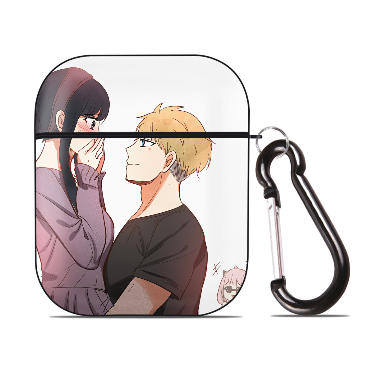 （画像用） SPY×FAMILY间谍家家酒 AirPods 第2世代保護ケース ハードシェル ブラック 耐衝撃・防指紋・カラビナ付き