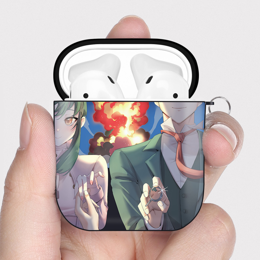 （画像用） SPY×FAMILY间谍家家酒 AirPods 第2世代保護ケース ハードシェル ブラック 耐衝撃・防指紋・カラビナ付き