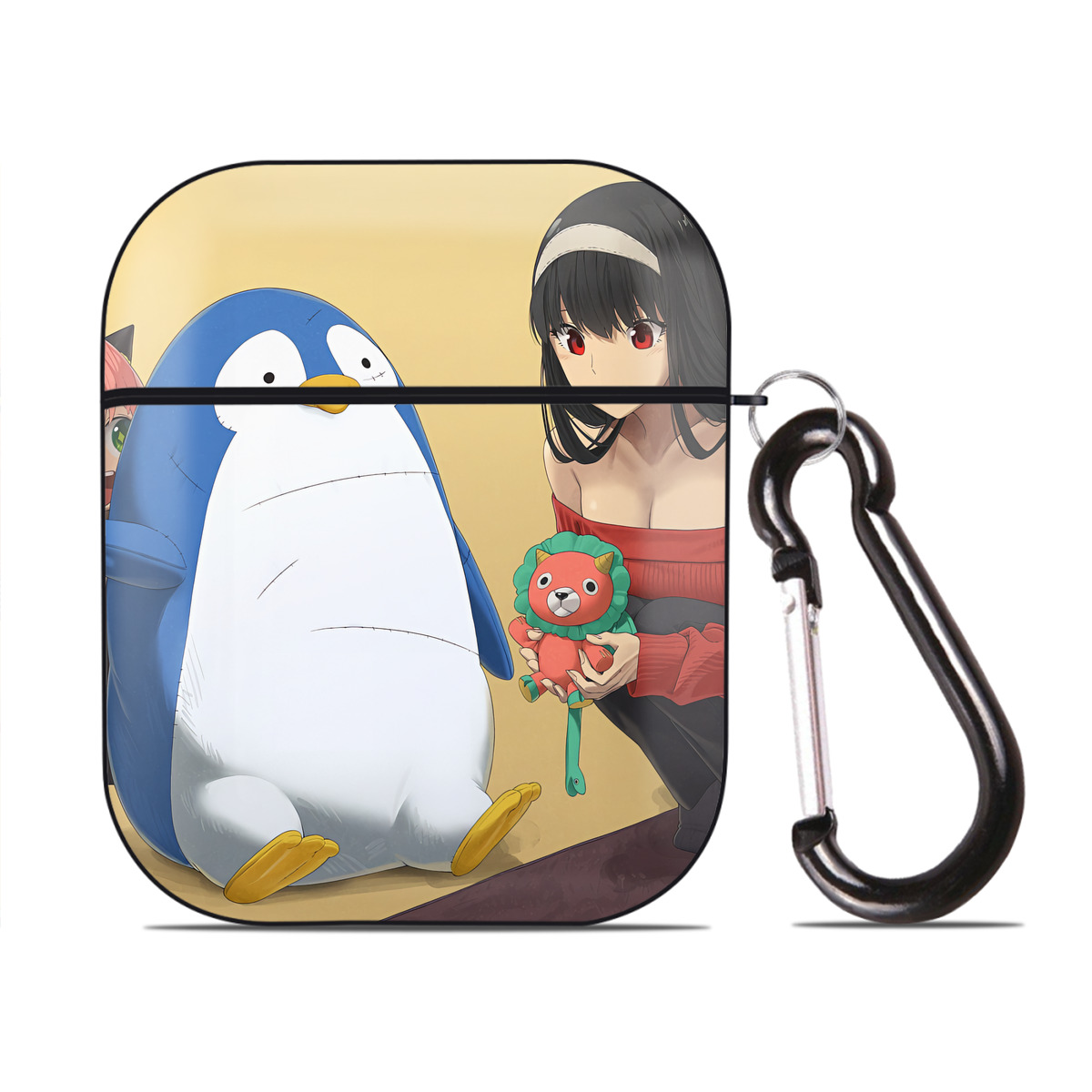 （画像用） SPY×FAMILY间谍家家酒 AirPods 第2世代保護ケース ハードシェル ブラック 耐衝撃・防指紋・カラビナ付き
