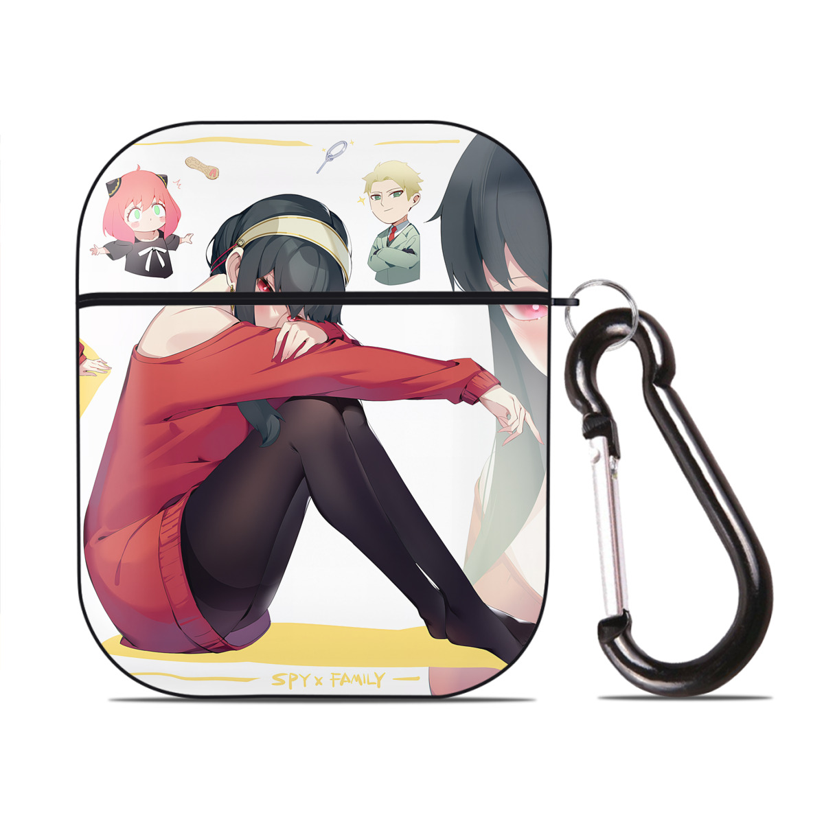 （画像用） SPY×FAMILY间谍家家酒 AirPods 第2世代保護ケース ハードシェル ブラック 耐衝撃・防指紋・カラビナ付き