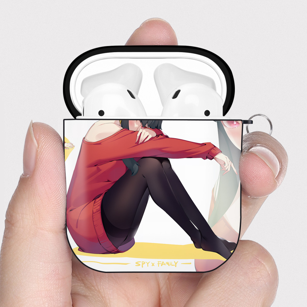 （画像用） SPY×FAMILY间谍家家酒 AirPods 第2世代保護ケース ハードシェル ブラック 耐衝撃・防指紋・カラビナ付き