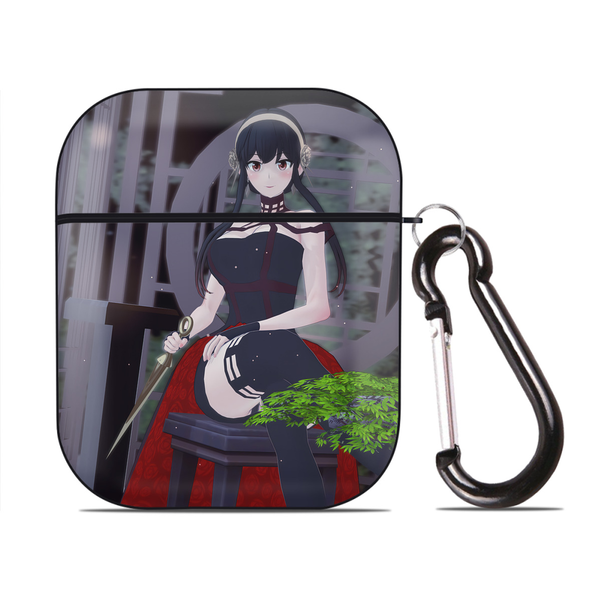 （画像用） SPY×FAMILY间谍家家酒 AirPods 第2世代保護ケース ハードシェル ブラック 耐衝撃・防指紋・カラビナ付き