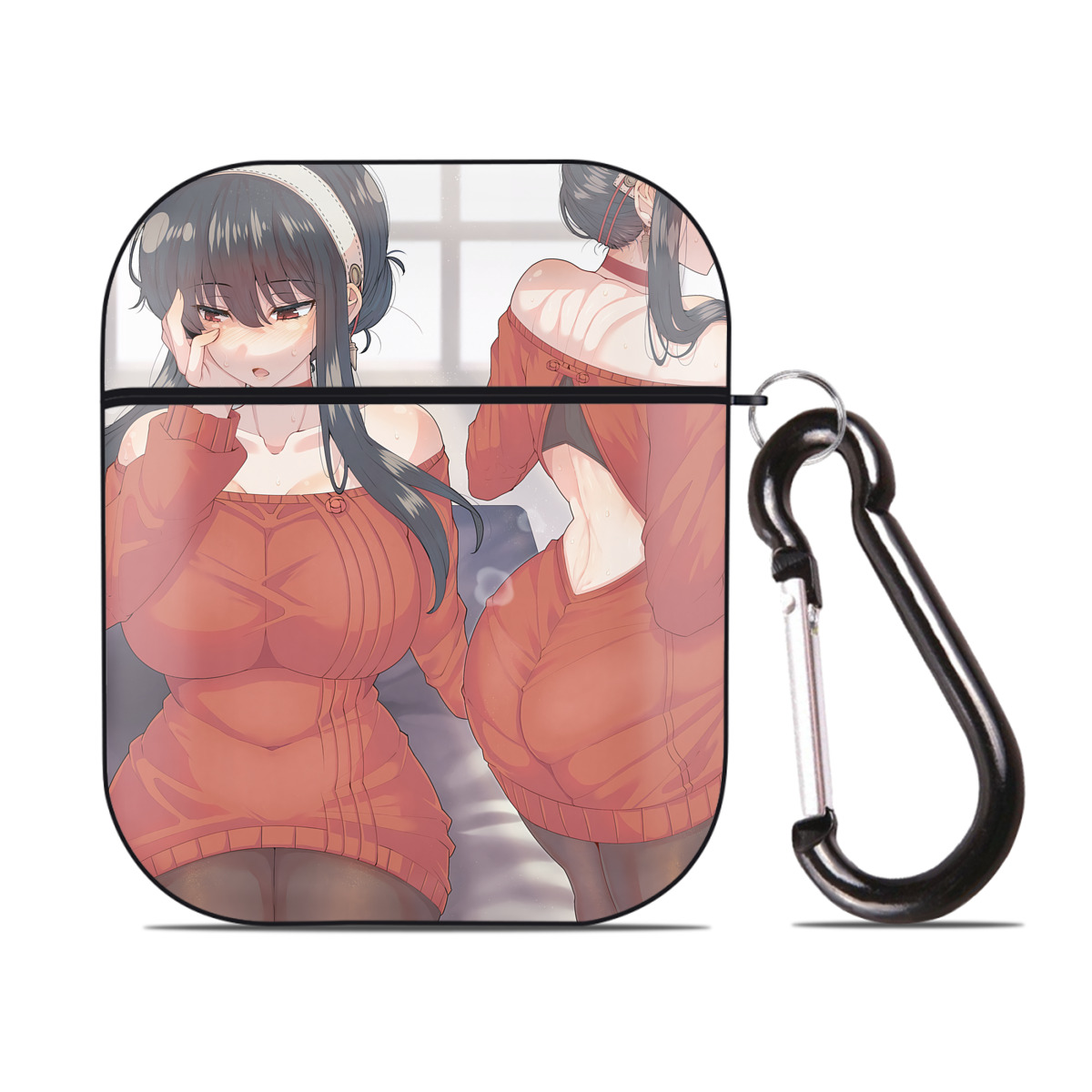 （画像用） SPY×FAMILY间谍家家酒 AirPods 第2世代保護ケース ハードシェル ブラック 耐衝撃・防指紋・カラビナ付き