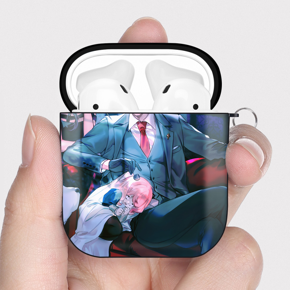 （画像用） SPY×FAMILY间谍家家酒 AirPods 第2世代保護ケース ハードシェル ブラック 耐衝撃・防指紋・カラビナ付き