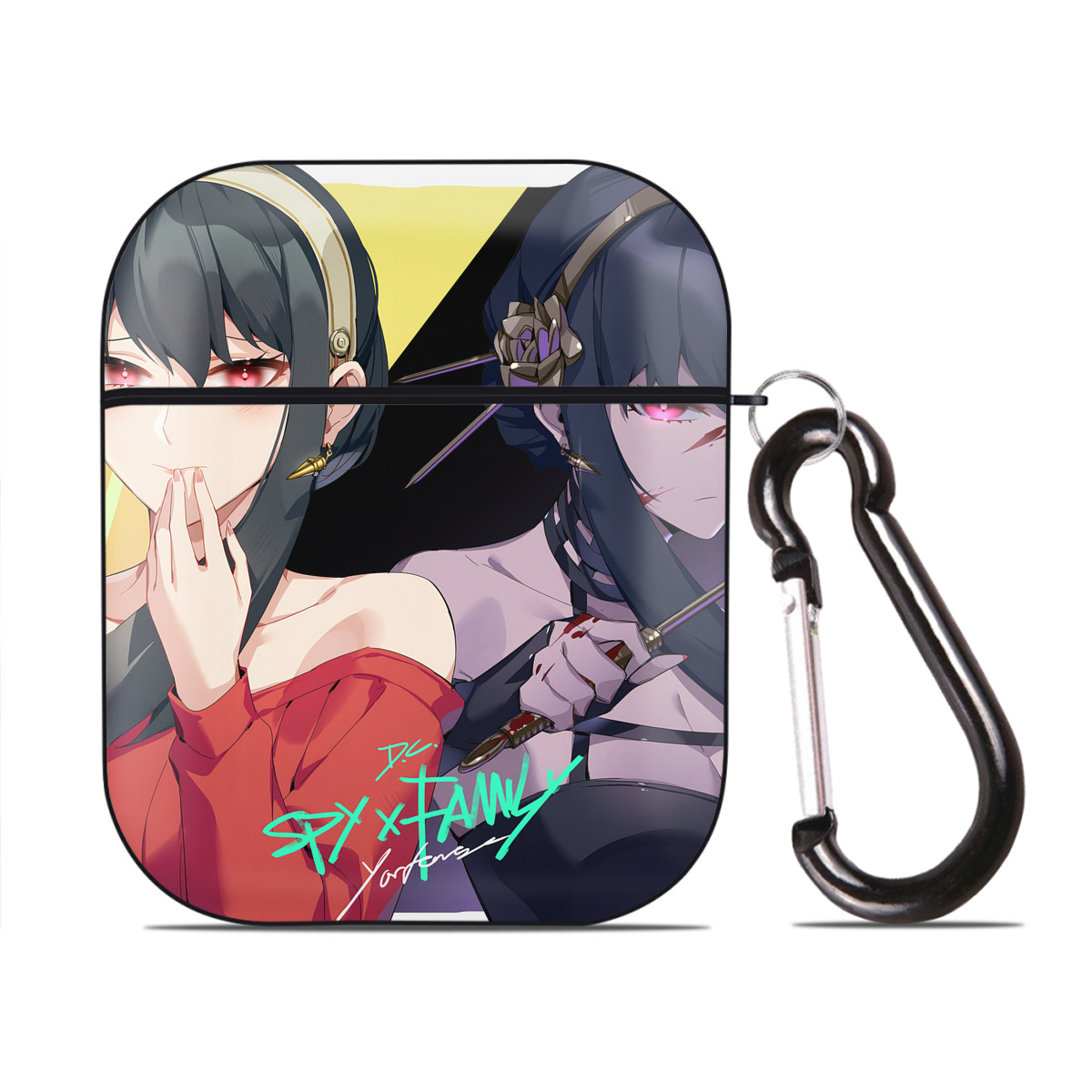 （画像用） SPY×FAMILY间谍家家酒 AirPods 第2世代保護ケース ハードシェル ブラック 耐衝撃・防指紋・カラビナ付き