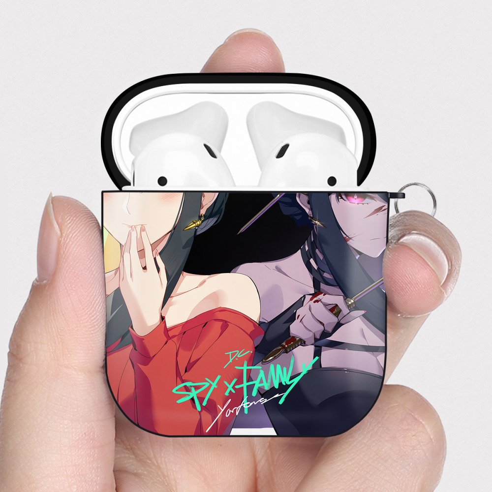 （画像用） SPY×FAMILY间谍家家酒 AirPods 第2世代保護ケース ハードシェル ブラック 耐衝撃・防指紋・カラビナ付き
