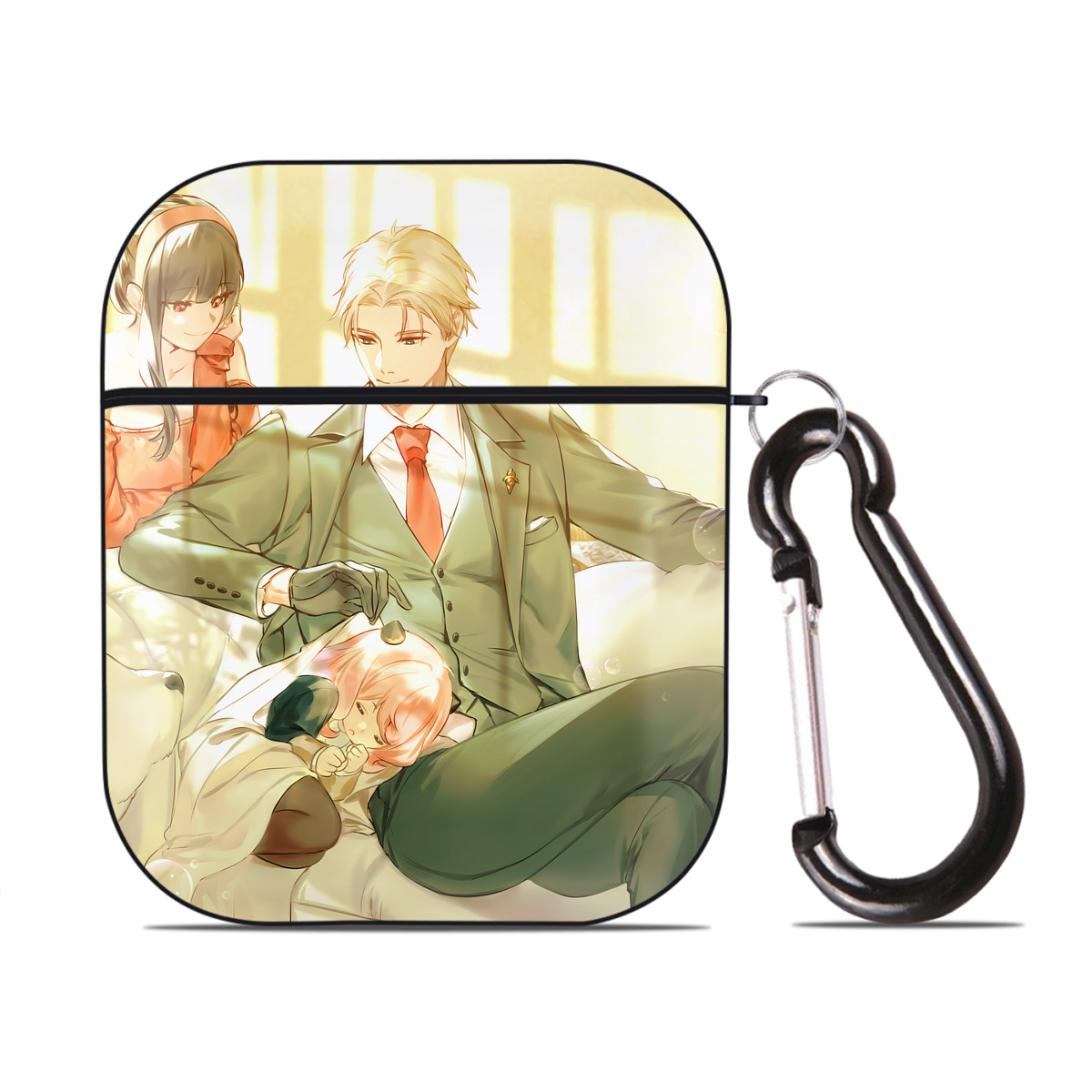 （画像用） SPY×FAMILY间谍家家酒 AirPods 第2世代保護ケース ハードシェル ブラック 耐衝撃・防指紋・カラビナ付き