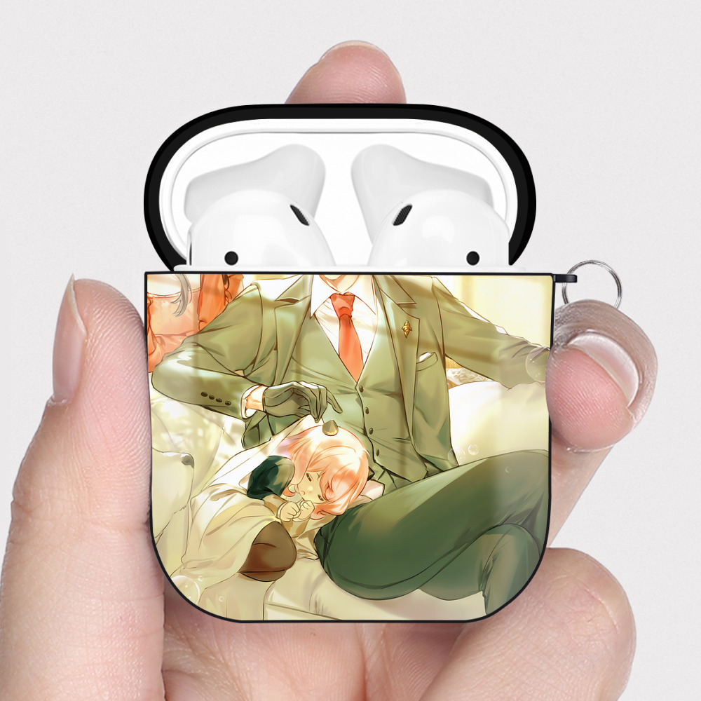 （画像用） SPY×FAMILY间谍家家酒 AirPods 第2世代保護ケース ハードシェル ブラック 耐衝撃・防指紋・カラビナ付き