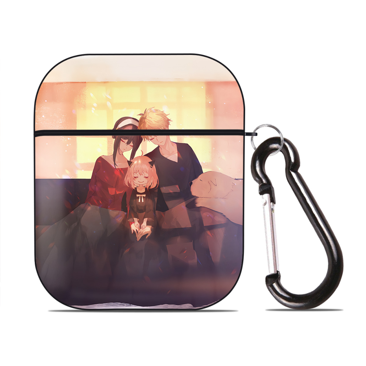 （画像用） SPY×FAMILY间谍家家酒 AirPods 第2世代保護ケース ハードシェル ブラック 耐衝撃・防指紋・カラビナ付き