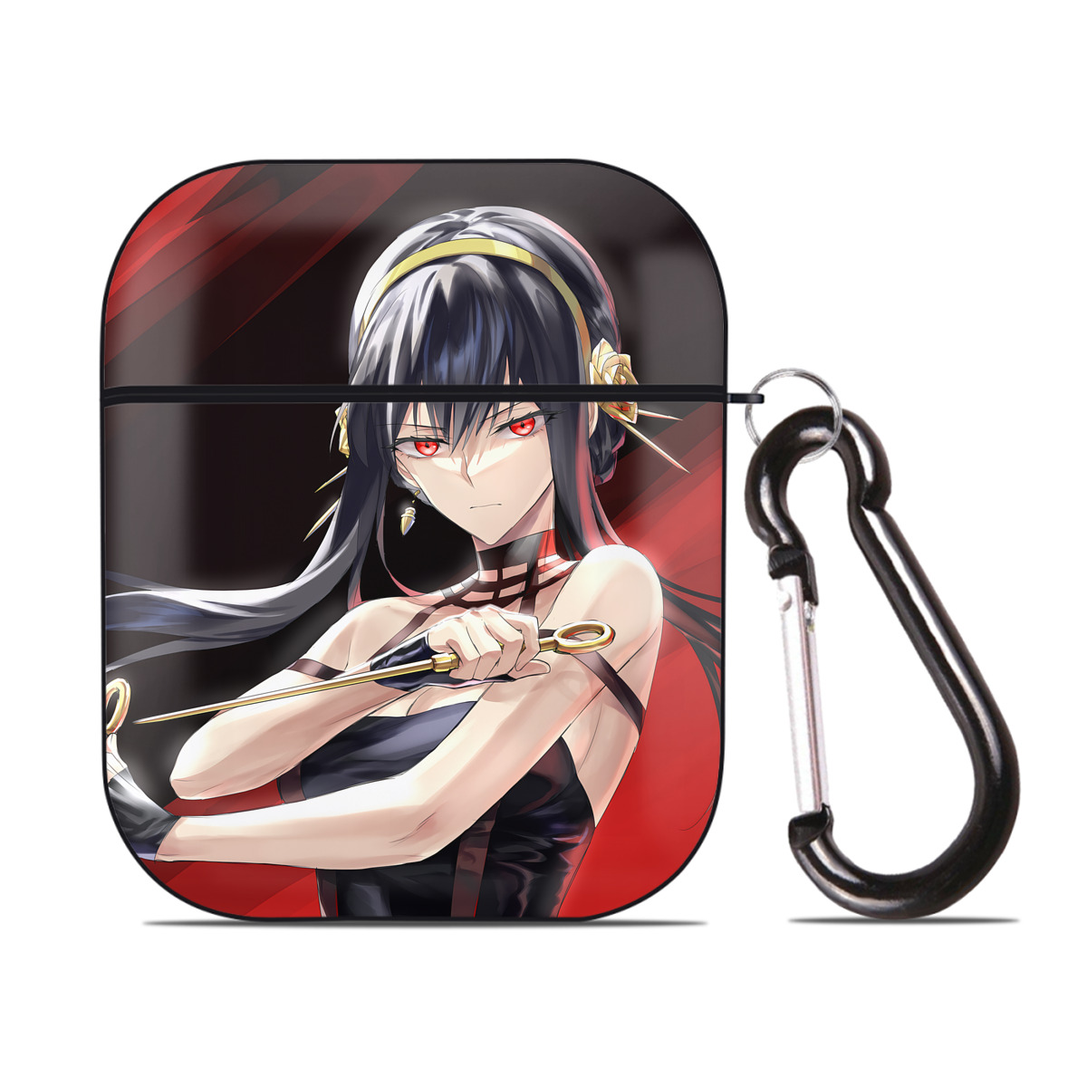 （画像用） SPY×FAMILY间谍家家酒 AirPods 第2世代保護ケース ハードシェル ブラック 耐衝撃・防指紋・カラビナ付き