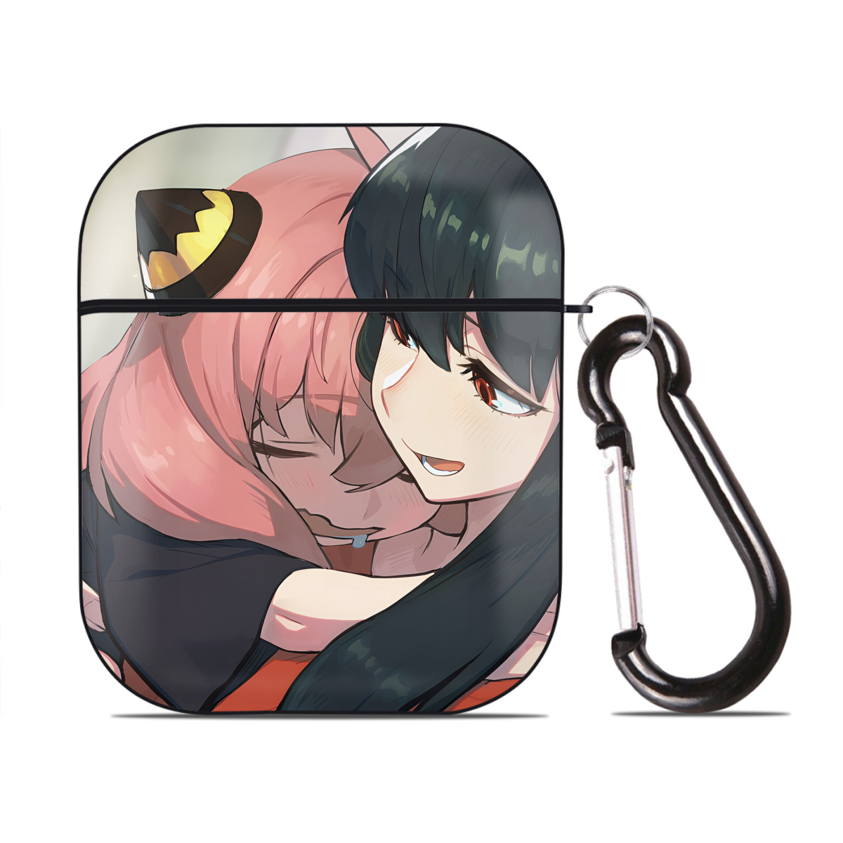 （画像用） SPY×FAMILY间谍家家酒 AirPods 第2世代保護ケース ハードシェル ブラック 耐衝撃・防指紋・カラビナ付き