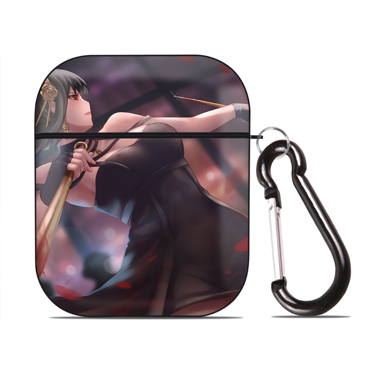 （画像用） SPY×FAMILY间谍家家酒 AirPods 第2世代保護ケース ハードシェル ブラック 耐衝撃・防指紋・カラビナ付き