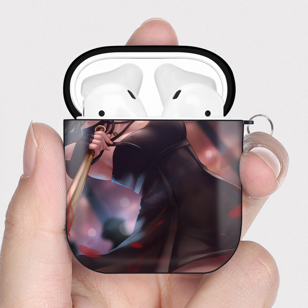 （画像用） SPY×FAMILY间谍家家酒 AirPods 第2世代保護ケース ハードシェル ブラック 耐衝撃・防指紋・カラビナ付き